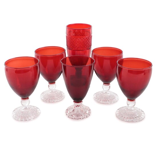 Anchor Hocking "Bubble Foot" Ruby Goblets with Other Ruby Glass Goblets