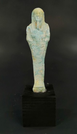 Ancient Egyptian Faience Ushabti Figurine Mounted on a Stand