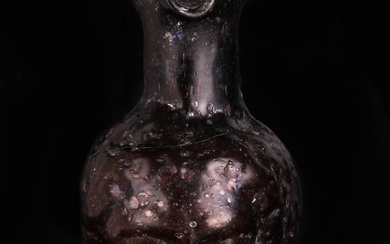 Ancient Roman Glass Rare Aubergine Janus Flask