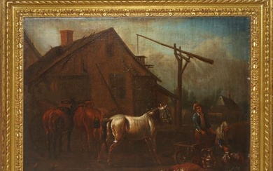 Michelangelo Cerquozzi (Roma, 1602 - Roma, 1660), Ancient inn for changing horses, 17th century