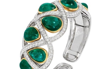 Andreoli 43.96 Carat Colombian Emerald Diamond 18 Karat Gold Bracelet Certified