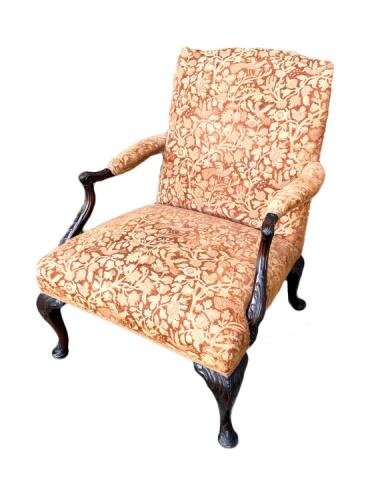 Antique Custom Upholstered Armchair w Brocade