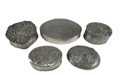 Antique European set of 5 silver boxes
