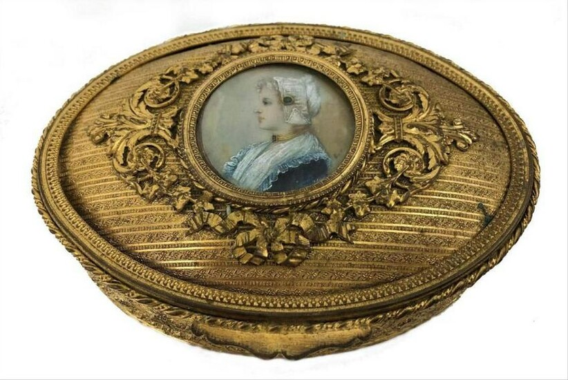 Antique French Bronze Vanity Casket Box Enamel