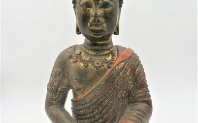 Antique Gilt Polychrome Seated Buddha Figure