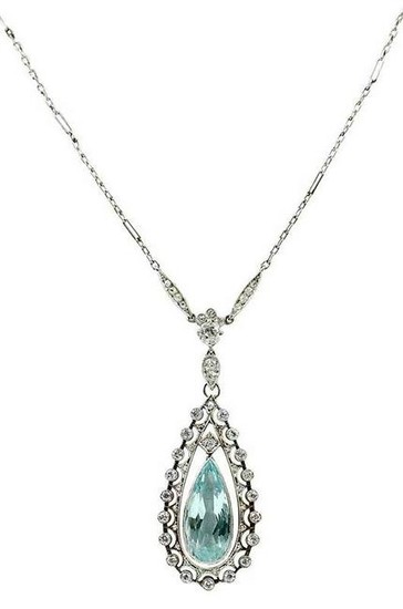 Antique Platinum, Aquamarine & Diamond Necklace