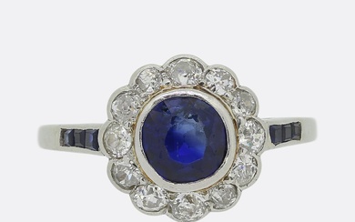 Antique Sapphire and Diamond Cluster Ring