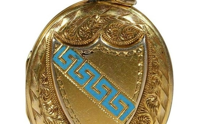 Antique Victorian Turquoise Enamel Gold Locket