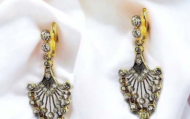 Antique Vintage 14k ( Russia 56 Gold ) Pendant Earrings 3.6 Carats Diamonds Gold - Earrings