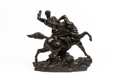 Antoine Louis BARYE (1795-1875). Thésée combattant le centaure Biénor. Sculpture en bronze à patine brune....