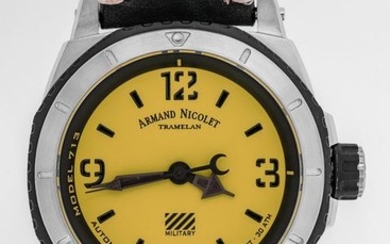Armand Nicolet - Automatic S05-3 Diver Military Yellow Dial with Black Hand Made Leather Strap Swiss Made - "NO RESERVE PRICE" A713PGN-VN-PK4140NR - Men - Brand New