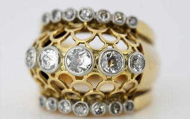 Art Deco - 18 kt. Yellow gold - Ring - 1.60 ct Diamond - Diamonds