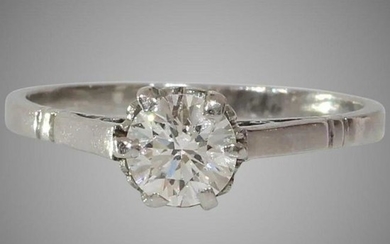 Art Deco Diamond Engagement Ring | 14K White Gold |
