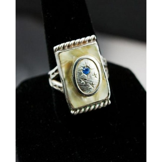 Art Deco Mother of Pearl & Sterling Men's Ring