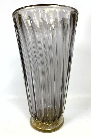 Art Glass Trumpet form Ribbed Footed Vase. Murano art