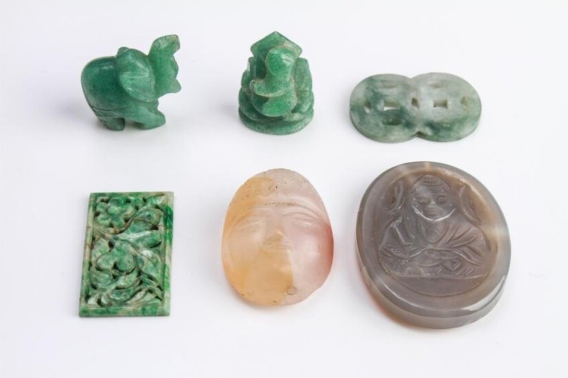 Asian Carved Hardstone Items, 6 pieces
