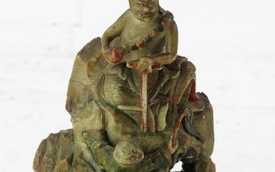 Asian Carved Stone and Paint-Decorated Figure
