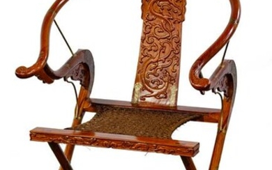 Asian Huanghuali Folding Horseshoe Back Armchair