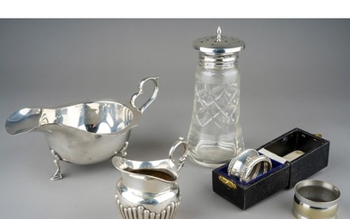 Assorted silver table ware to include: Georgian style sauceb...