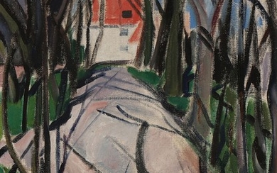 Axel Bentzen: View towards a villa. Signed AB 17. Oil on canvas. 60×46 cm.