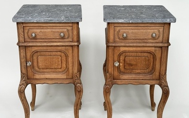 BEDSIDE CABINETS, a pair, 19th century French oak, each with...