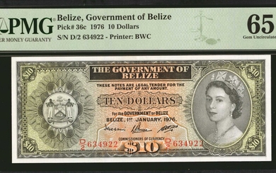 BELIZE. The Government of Belize. 10 Dollars, 1976. P-36c. PMG Gem Uncirculated 65 EPQ.
