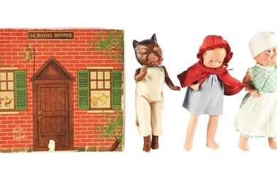 BOXED LITTLE RED RIDING HOOD COMPOSITION DOLL SET BY