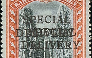 Bahamas 1916 (1 May) Special Delivery 5d. black and orange, variety overprint double, unused w...