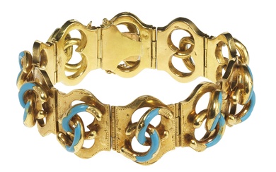 Bracelet époque Napoléon III ciselé et émaillé turquoise