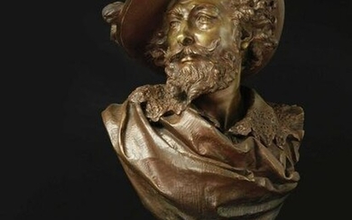 Bronze portrait bust of Peter Paul Rubens on marble base by Albert-Ernest Carrier-Belleuse, signed