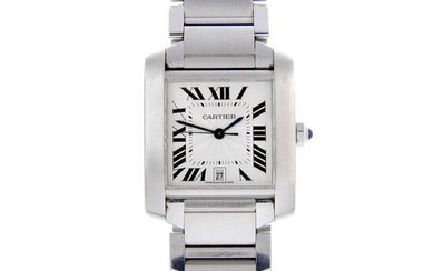 CARTIER - a mid-size stainless steel Tank Francaise bracelet watch.