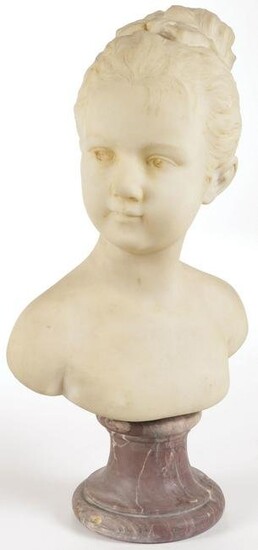 CARVED MARBLE BUST AFTER HOUDON, 19TH C