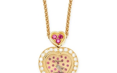 CHAUMET, A RUBY AND DIAMOND WATCH PENDANT AND CHAIN in