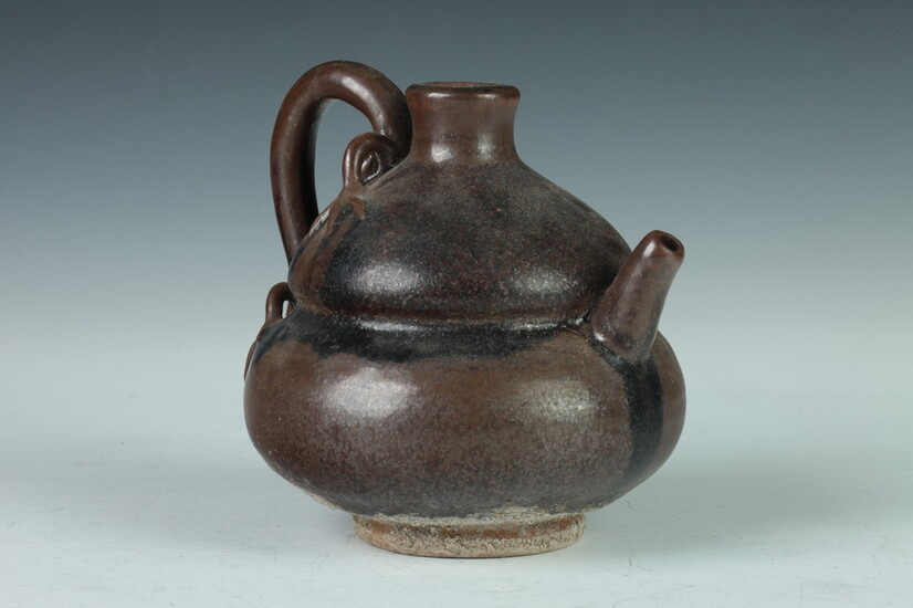 CHINESE BROWN GLAZED STONEWARE DOUBLE GOURD EWER. - 5 in....