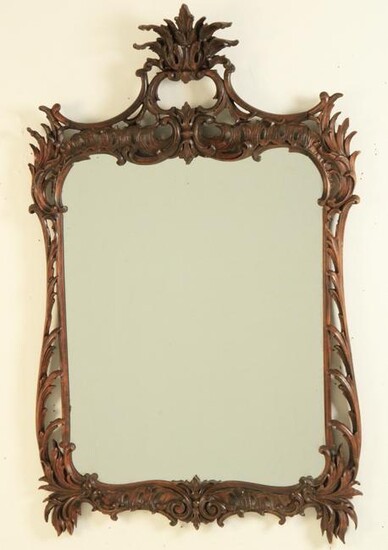 CHINESE CHIPPENDALE STYLE CARVED WALNUT MIRROR
