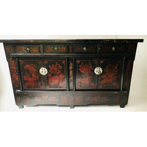 CHINESE SIDE CABINET, early 20th century, lacquered and scar...