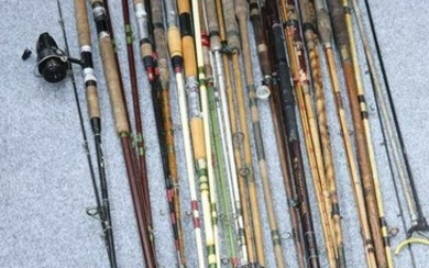COLLECTION OF OLD AND VERY OLD VARIOUS FISHING RODS