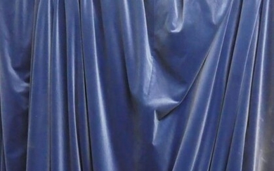 CURTAINS, a pair, blue velvet, lined, 198cm W x...