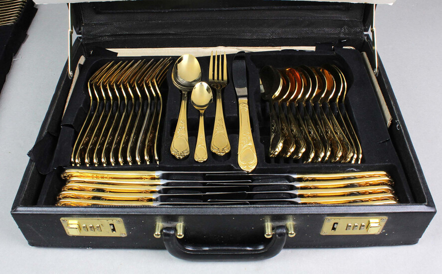 CUTLERY, 23/24 carat gold-plated, 70 parts, Germany.