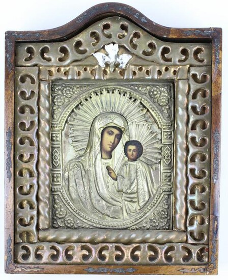 Ca 1900 Russian Icon with Madonna and Child