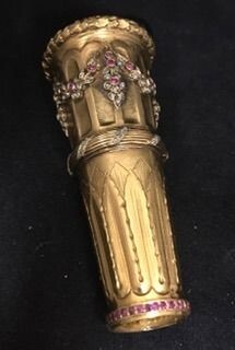 Cane or umbrella handle with diamonds and rubies. - .916 (22 kt) gold - Portugal - Late 19th century