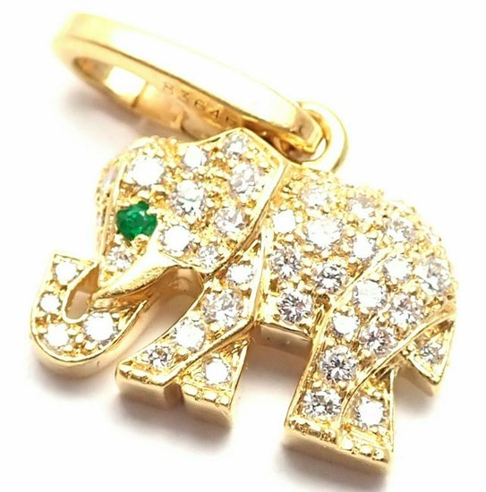 Cartier 18K Yellow Gold Diamond Emerald Elephant Charm