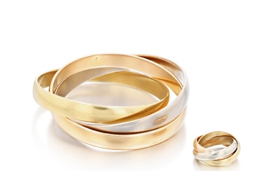 Cartier Bague et bracelet or, "Trinity" | Gold ring and bangle-bracelet, 'Trinity'