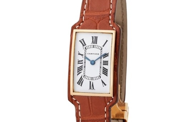 Cartier France. Attractive and Glamorous Louis Cartier Tank Wristwatch in Yellow Gold, With Full Leather Strap
