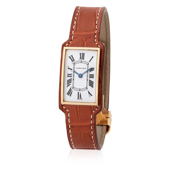 Cartier France. Attractive and Glamorous Louis Cartier Tank Wristwatch in Yellow Gold, With Full Leather Strap