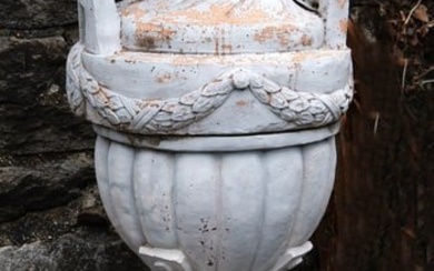 Cast Stone Greek-Form Solid Urn on Terracotta Pedestal