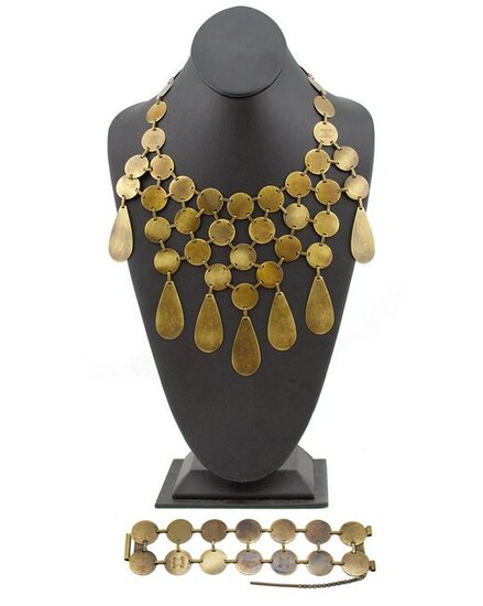Celine Bronzed metal coin necklace and bracelet set