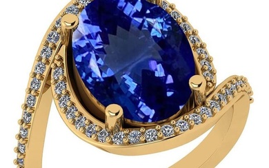 Certified 6.13 Ctw VS/SI1 Tanzanite and Diamond 14K Yellow Gold Vintage Style Ring