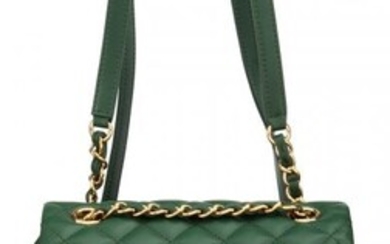 Chanel Green Quilted Lambskin Leather Backpack w