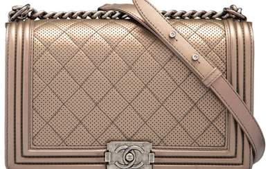 Chanel Gunmetal Perforated Calfskin Leather Medium Boy Bag with...